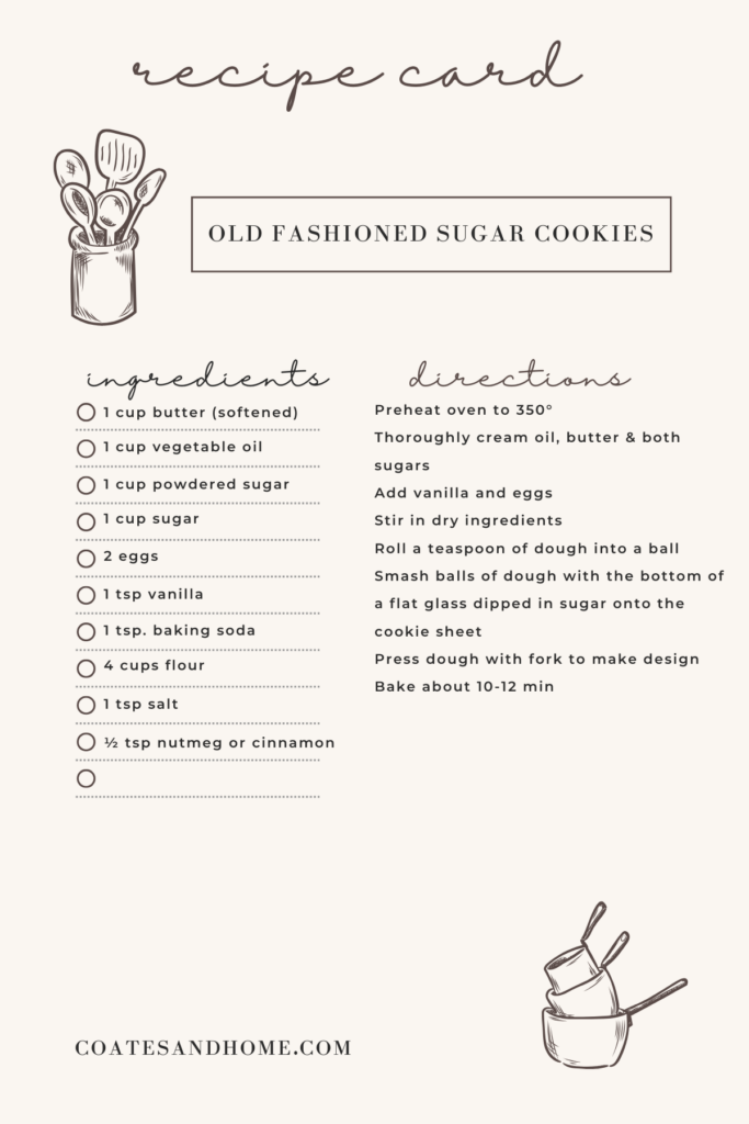 recipe card for old fashioned sugar cookies